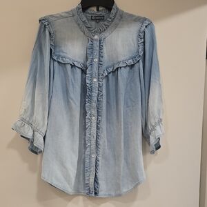 Democracy Faded Denim Ruffle Shirt